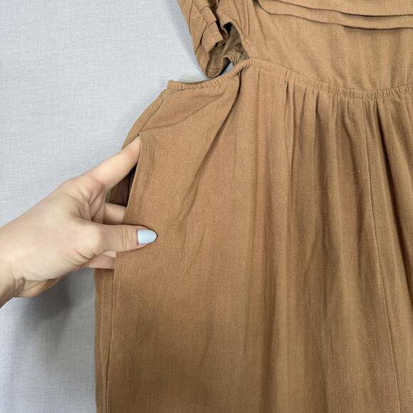 Allie Rose Bohme Jumpsuit Womens Large Brown Wide Leg Cutout Pleated Resort Boho - Picture 4 of 16